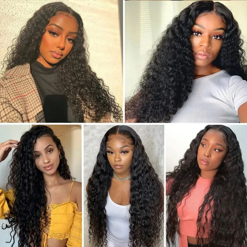 Perruque Lace Front Wig Deep Wave Naturelle, Cheveux Humains, 13x4, 30 Pouces, Pre-Plucked, Densité 250, Transparent HD, pour Femme