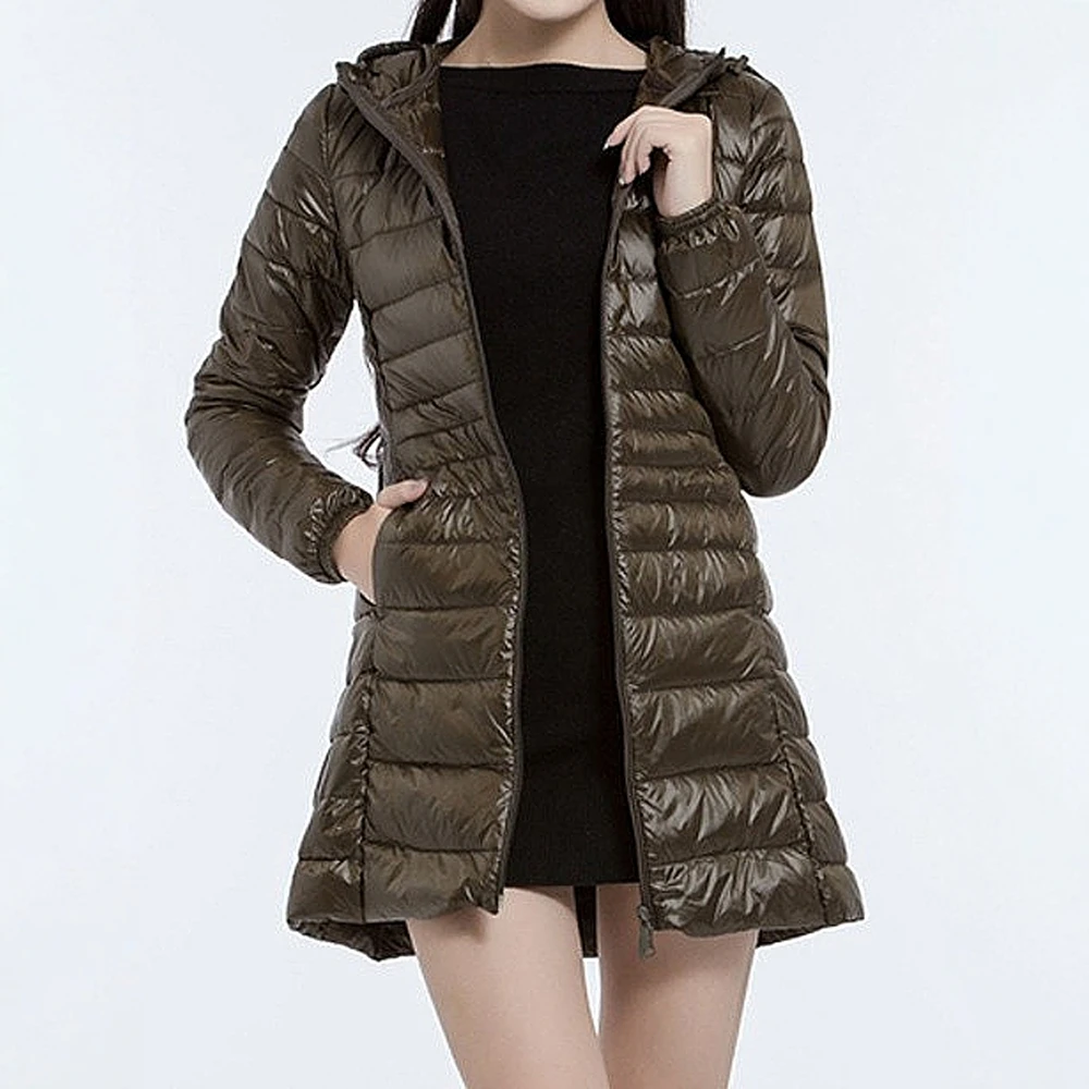 Women's Casual Long down Jacket Autumn Winter Solid Color Zipper Hooded Basic Daily Long Sleeve Outerwear