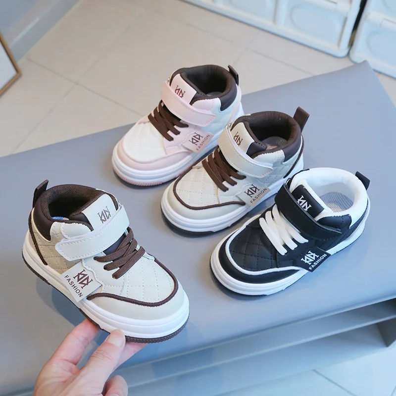 2026 Children Spring Autumn Boy Board Shoes Lightweight Soft Sole Baby Shoe Casual Shoes High Top Sneakers Girls Color Blocking