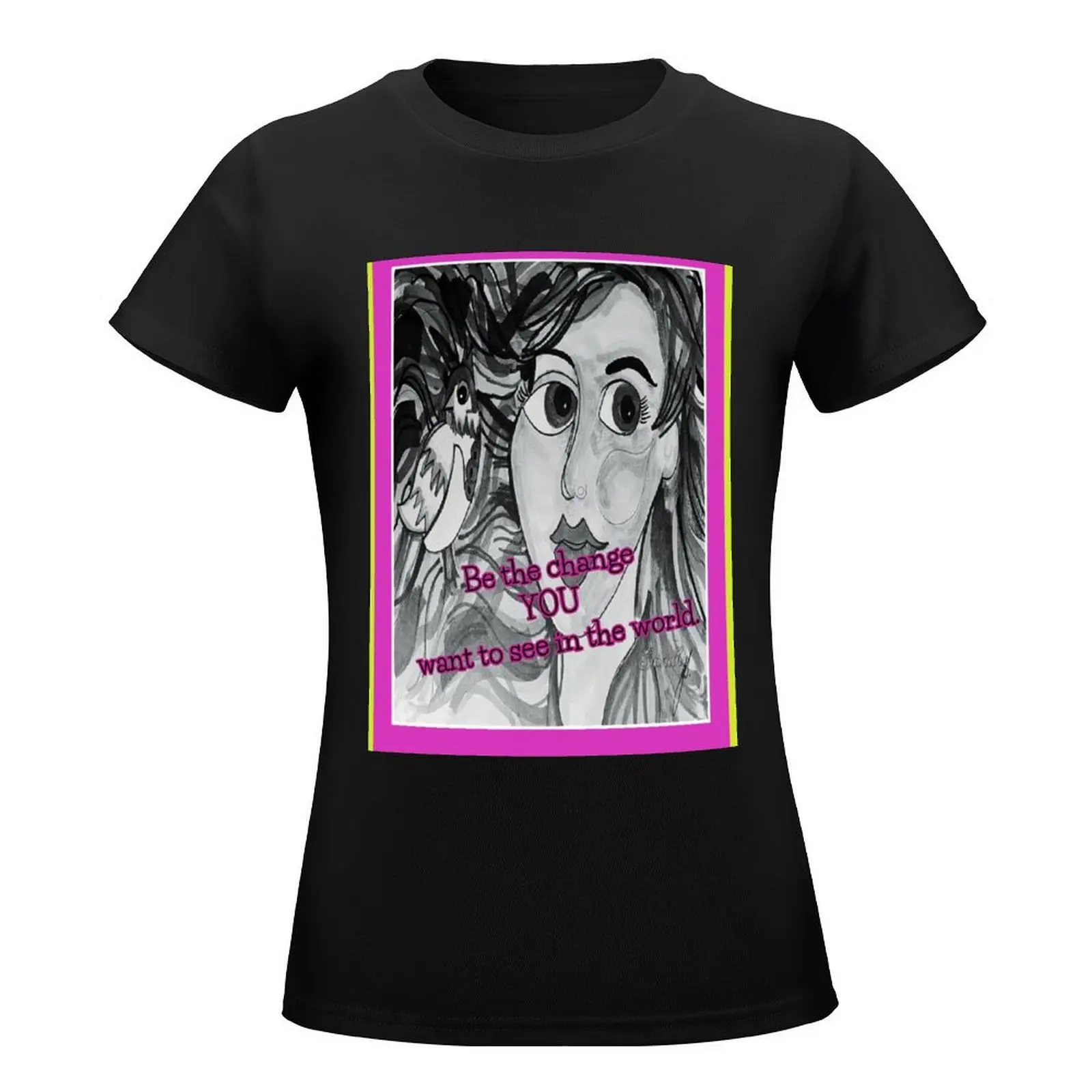 Drawing of a face. Who's face. Be the change you want to see in the world,Gandhi. My Drawing T-Shirt female tops Womens clothing