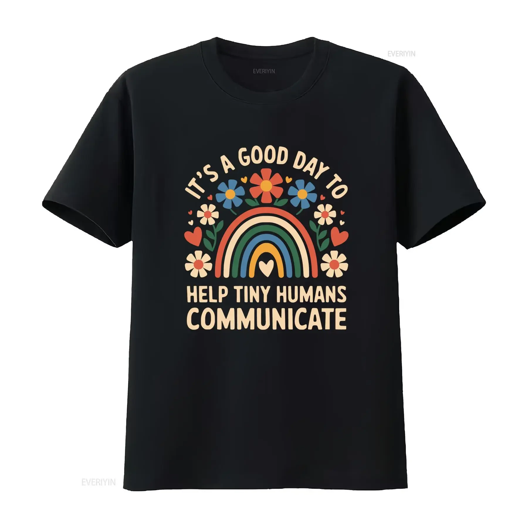 Groovy Retro Rainbow Floral Help Tiny Humans Communicate Slogan Casual T Shirt vintage Washed Unisex Top For Everyday Wear