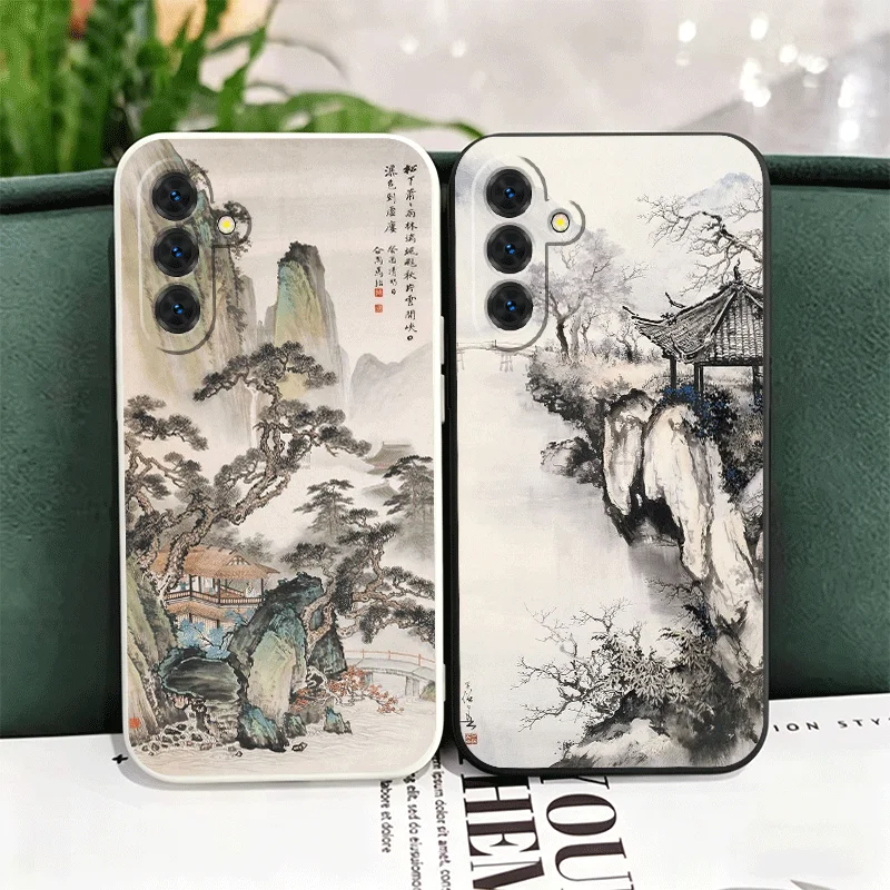 Chinese Style Ink Painting Art Soft Phone Case For Samsung A17 A16 A15 A14 A13 A57 A56 A55 A54 A53 A37 A26 A25 A24 A23 A36 A35 A