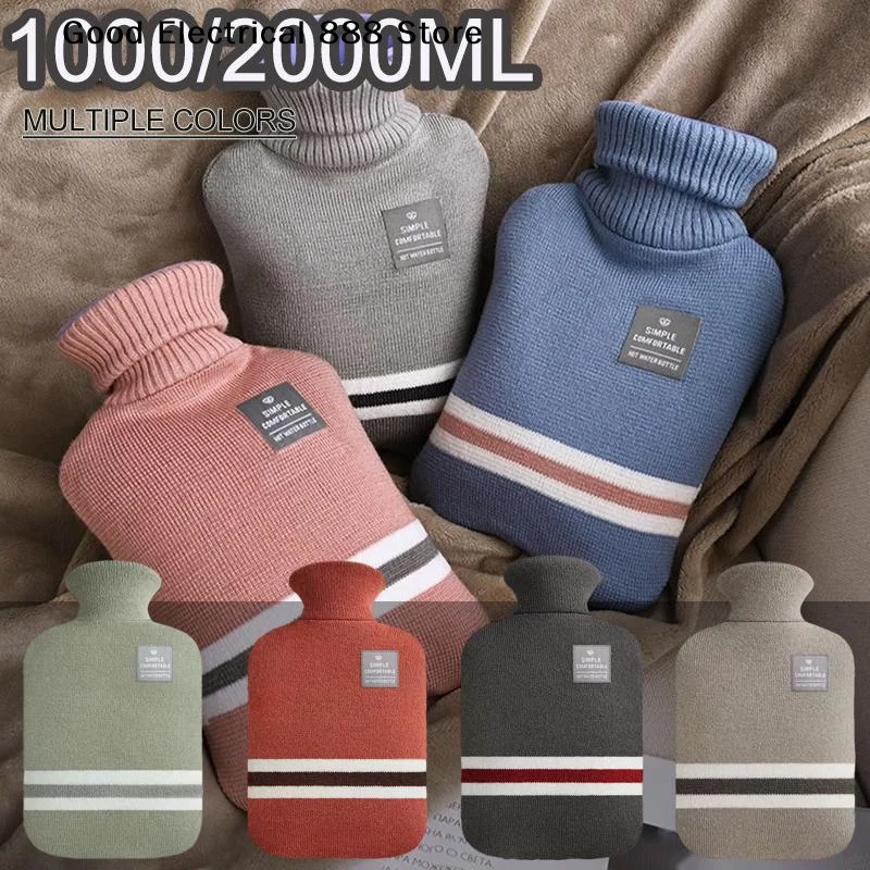 1/2L Hot Water Bottle With Knitted Cover Large Capacity Hot Water Bag For Women Warm Belly Hands Feet Inject Water Hot Water Bag