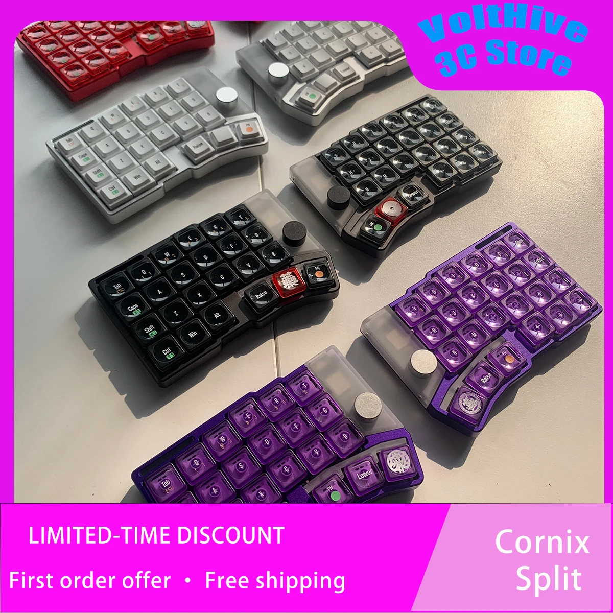 Cornix Split Ergonomic Wireless Mechanical Keyboard Low‑Profile Switches Aluminum Knob VIA Programmable Custom Gaming Input Gear