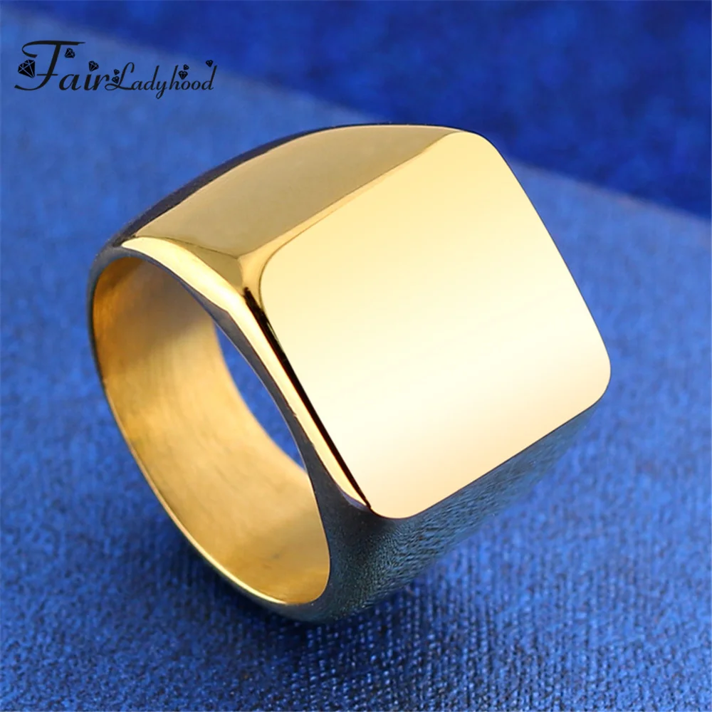 FairLadyHood Punk Men Ring Square Big Width Signet Rings Fashion Male Black Finger Ring Stainless Steel Jewelry