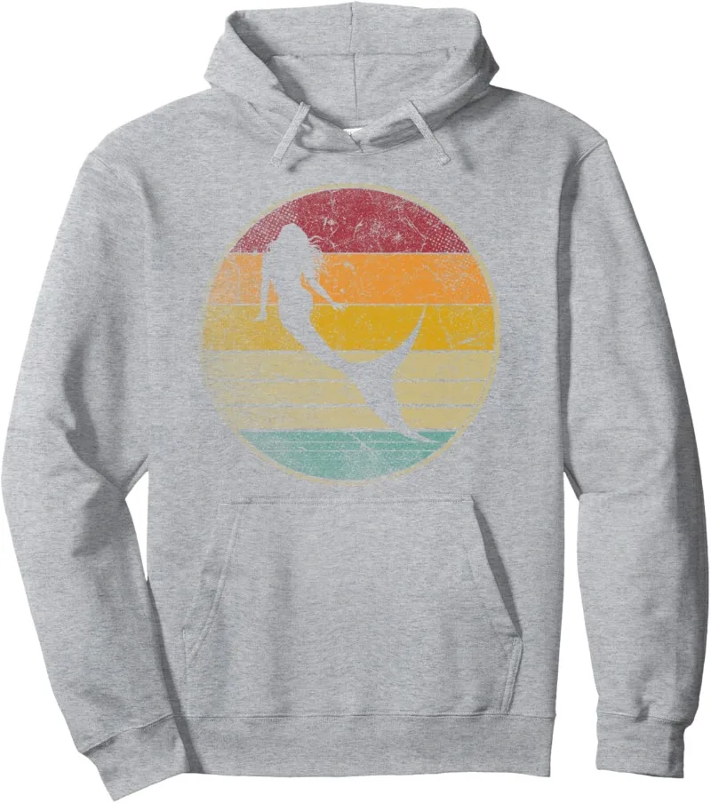 Mermaid Vintage Distressed Retro Style Silhouette 80s Pullover Hoodie 90s Graphic Sweatshirt Funny Pattern Sweater Clothing