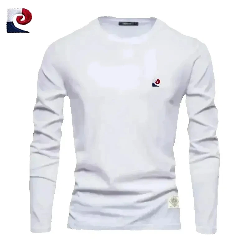 Spring and Autumn high-quality long sleeved round neck T-shirt for men, fashionable, casual