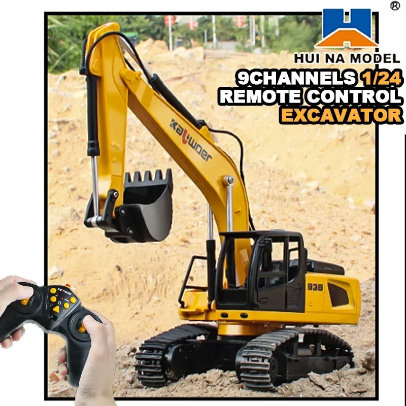 Huina Rc Excavator 1/24 9Ch รีโมทคอนโทรลรถยนต์รถบรรทุกรุ่นของเล่นพลาสติกจําลองรถก่อสร้างสําหรับเด็ก