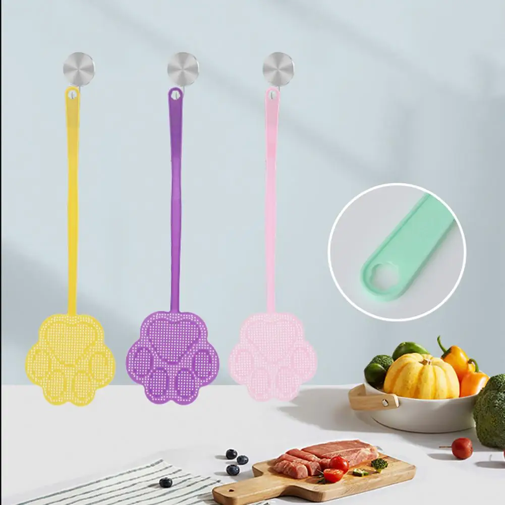 2Pcs Fly Swatter Cute Cat Paw Shape Non-slip Manual Long Handle Swat Flies Plastic Mosquito Swatter for Summer Prevent Pest Tool