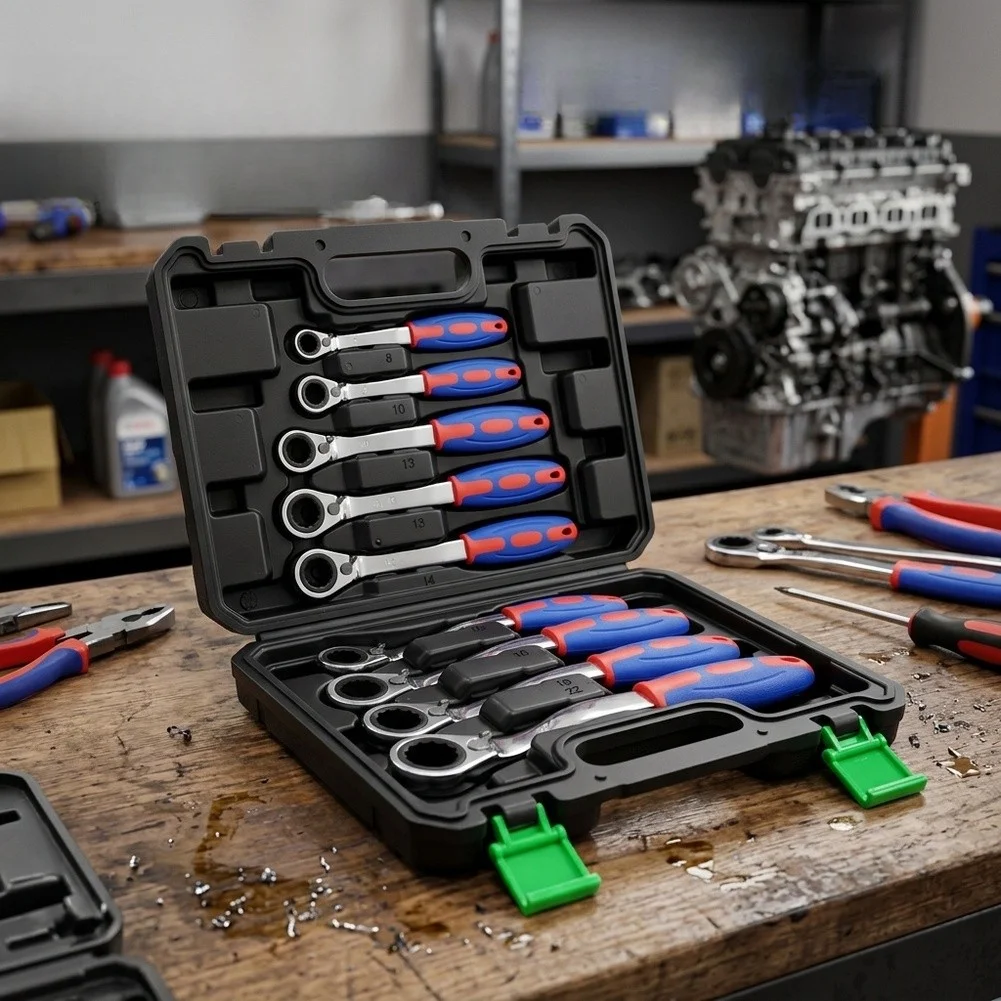 Dual-Direction Ratchet Wrench Set Comprising Nine Precision-Marked Tools for Consistent Mechanical Performance