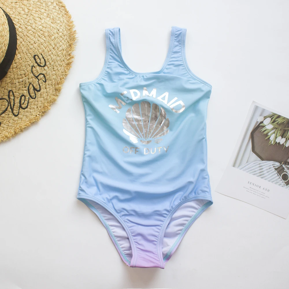 Shell Deco Children Girls Kids One Piece Swimsuit Gradient Random Color Summer Baby Kids Swimwear 3-8 Years Girls Swimming Suit