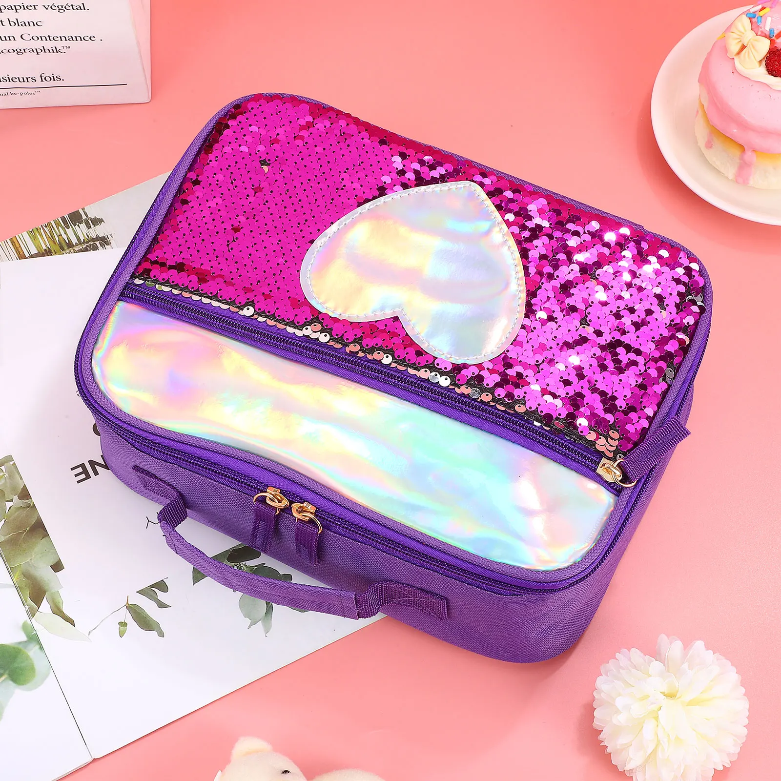 

Portable Lunch Bag Insulation Package Aluminum Foil Food Bag Sequins Picnic Thermal Meal Preservation Storage Stylish Design For