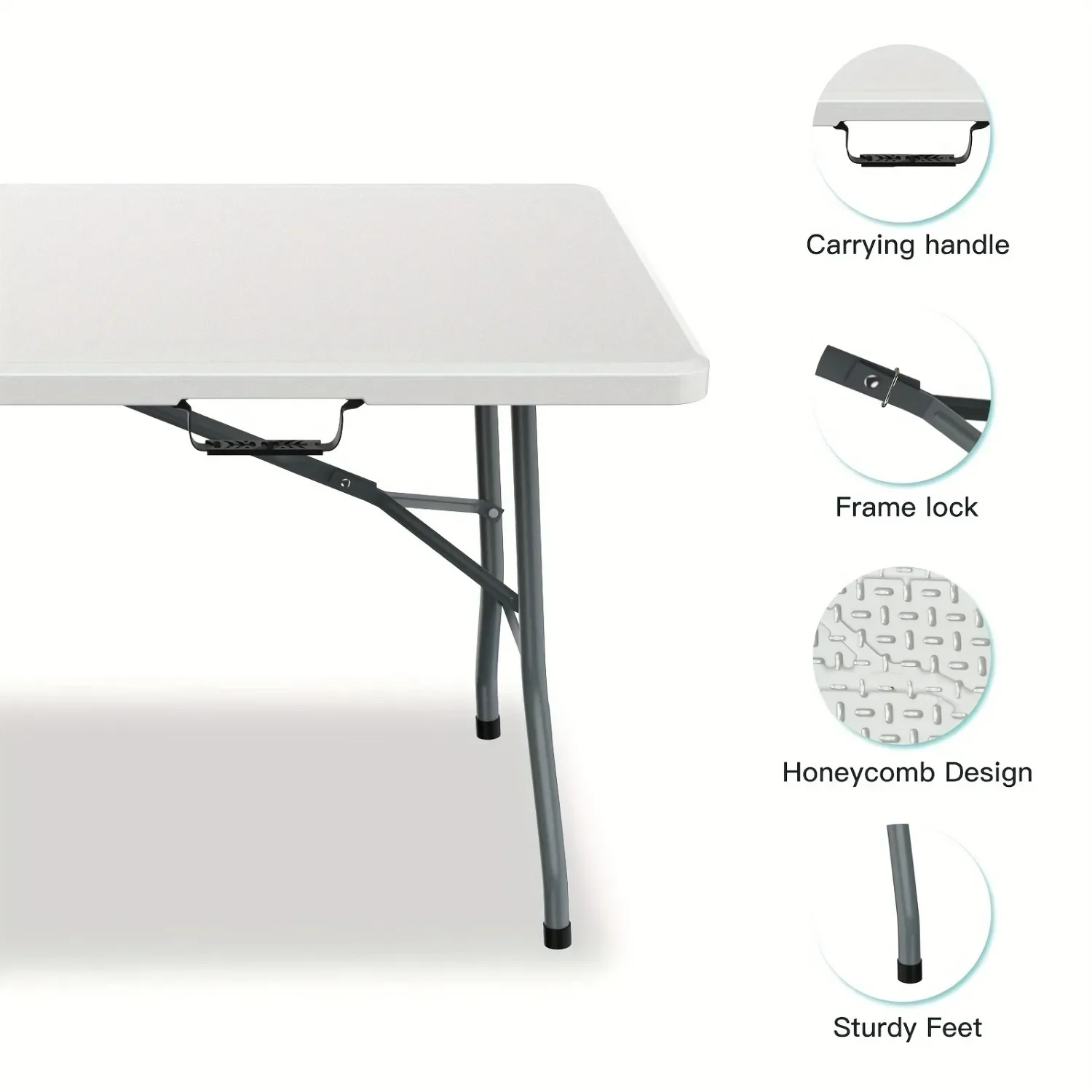 6FT Spacious Plastic Folding Table Sturdy Feet Durable Portable Easy-to-Store Dining Solution for Kids Adults Indoor Outdoor Use