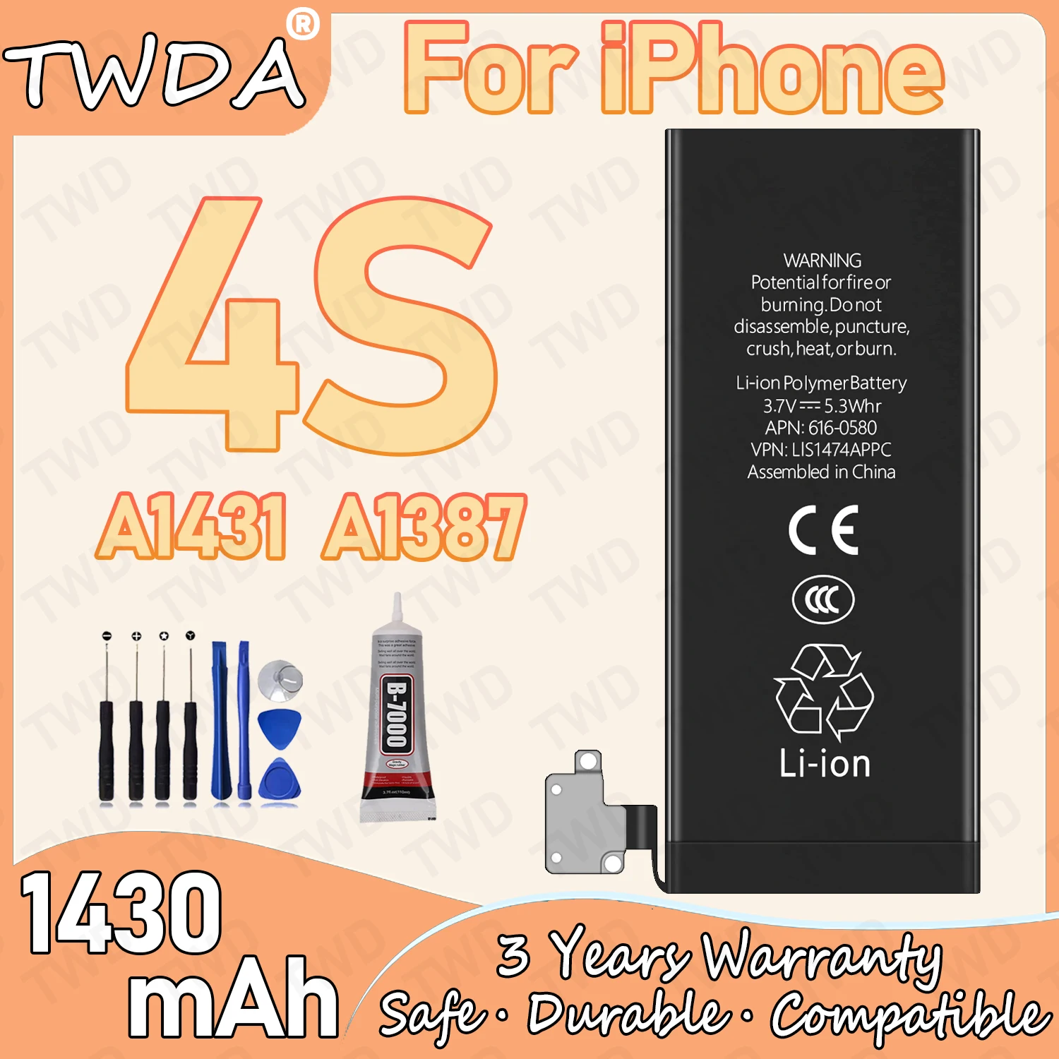 LIS1474APPC Аккумулятор большой емкости 1430 мАч для iPhone 4S/A1431/A1387, новые аккумуляторы высокого качества + бесплатные инструменты