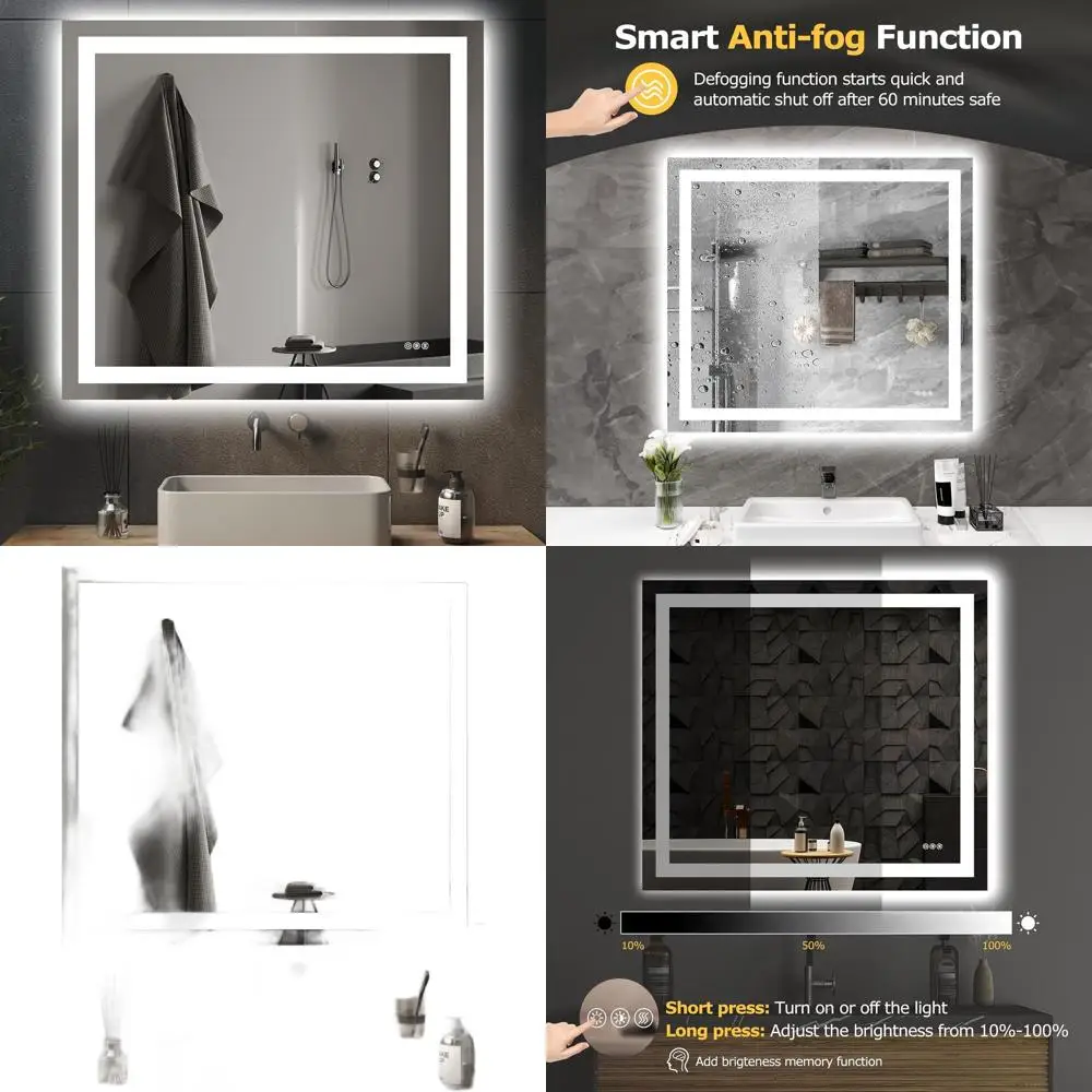 

Dimmable 40x36 LED Mirror, Anti-Fog, Backlit & Front Lit, Smart Vanity, Memory, Shatterproof Tempered Glass