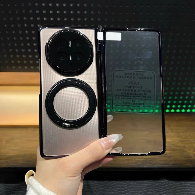 

For Honor Magic V6 Case Spring Hinge Metal Ring Holder For Magsafe Magnetic Shell Transparent Tempered Glass Flim Full Cover