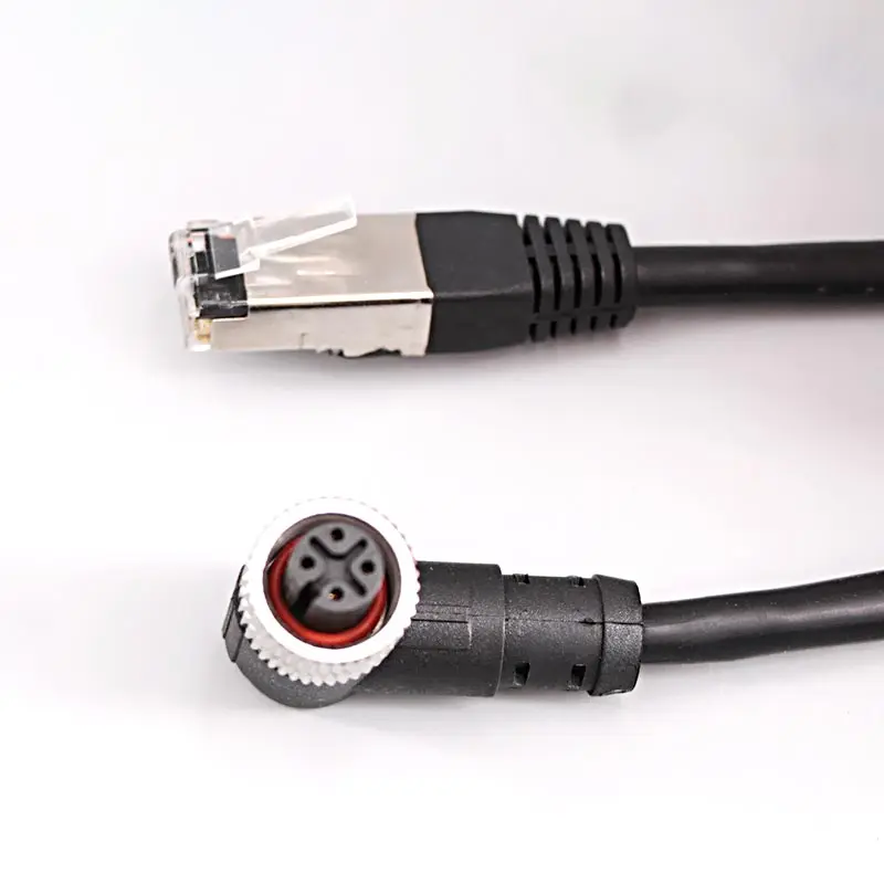 M12 To RJ45  4/8Pin A/D Conding Cable Connector M12 Elbow Male Female D-coded Industrial Ethernet Cord Transmission Sensor Wire