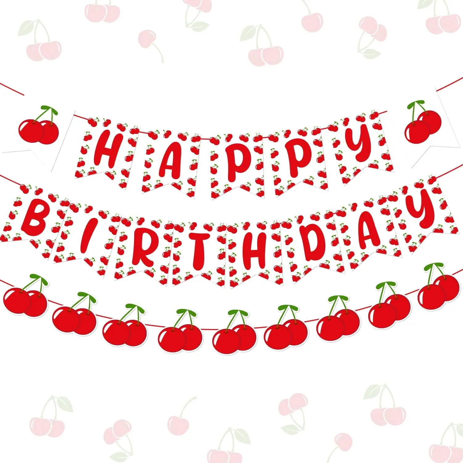 Cherry Themed Happy Birthday Banner Garland Sweet Cherry Birthday Party Decor Fruit Theme Party for Girls1st 2nd 3rd Birthday