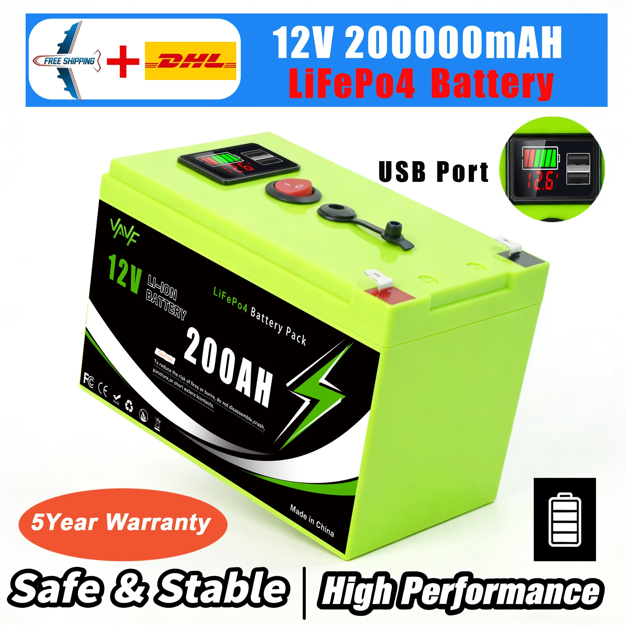 

Advanced Solar Battery Lithium Battery 12V 200Ah LiFePO4 Battery with Smart BMS for RVs Solar Power☀️ and Marine Applications