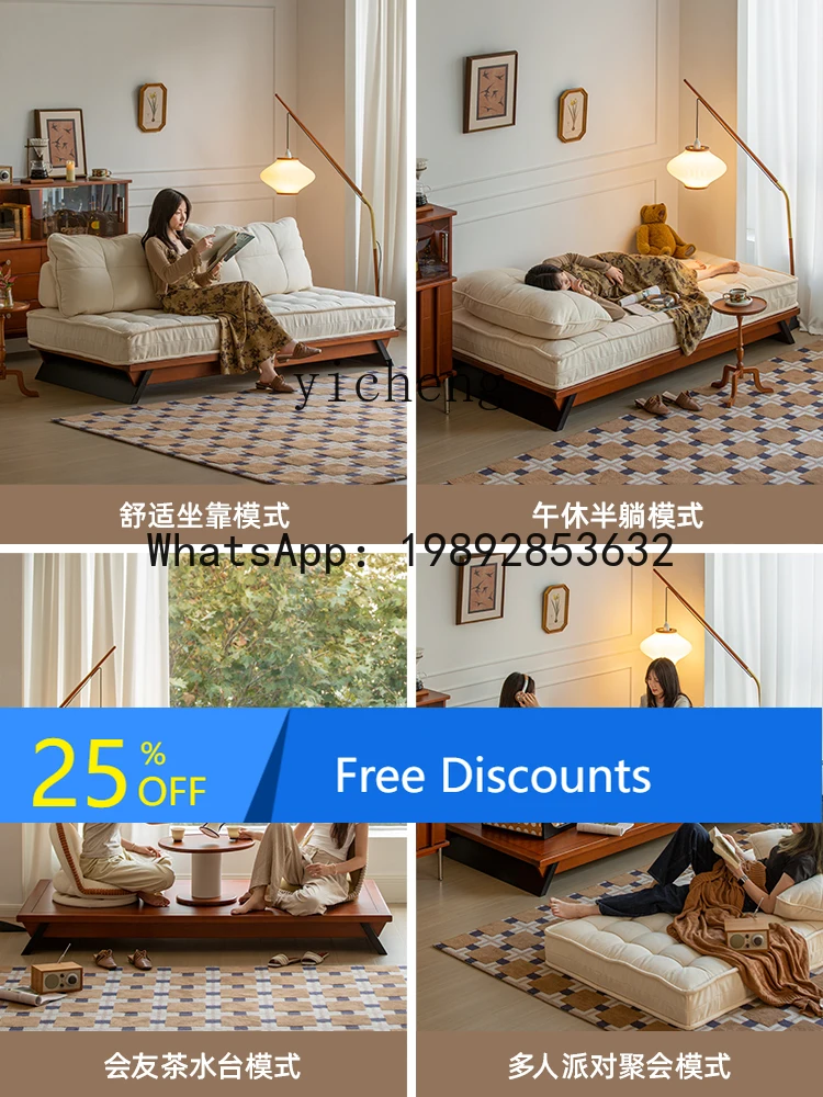 x1 antique solid wood sofa bed double fabric security room tatami floor sofa home accessories