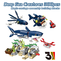 Decool Creative Series 3in1 Deep Sea Creatures Building Blocks Ocean Animals Big White Shark Bricks Toys For Children Boys Gifts