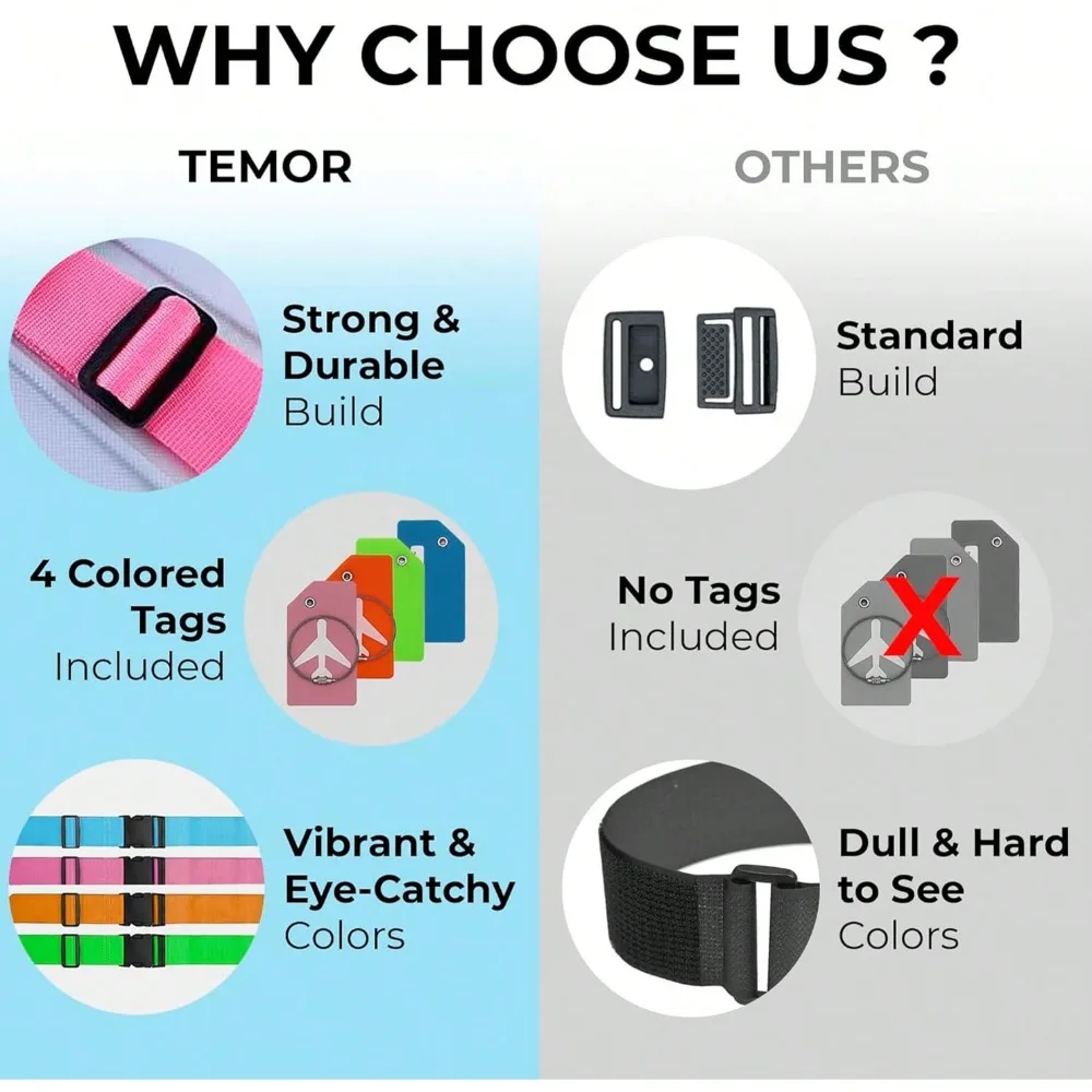 مجموعة حزام الأمتعة مع علامة الأمتعة ألوان متعددة من أحزمة الأمتعة مناسبة لأنواع مختلفة من الأمتعة مناسبة للسفر