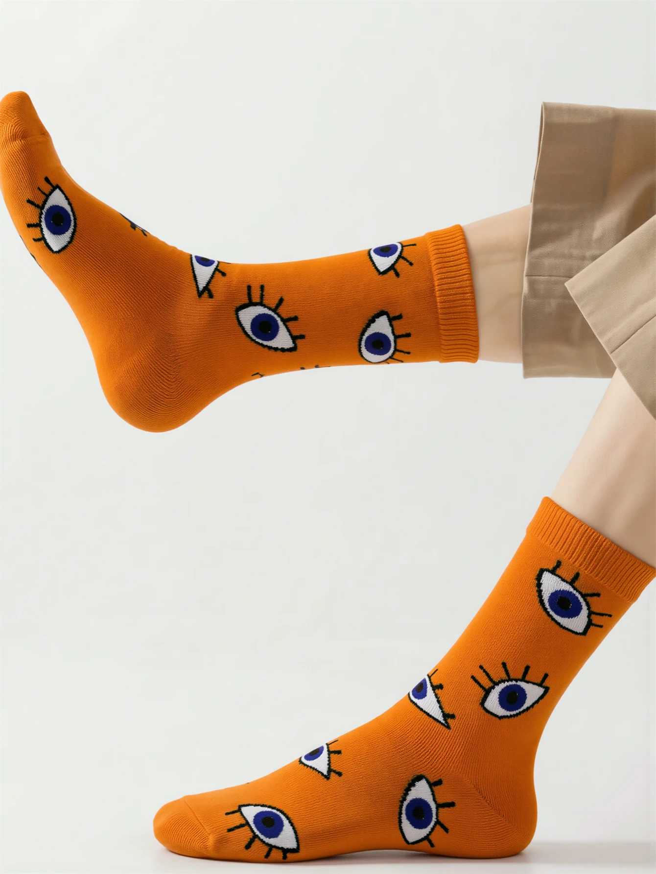 1 Pairs Eye Print Cotton Socks Men Personality Novelty Pattern Mid Calf Socks Soft Casual Daily Socks