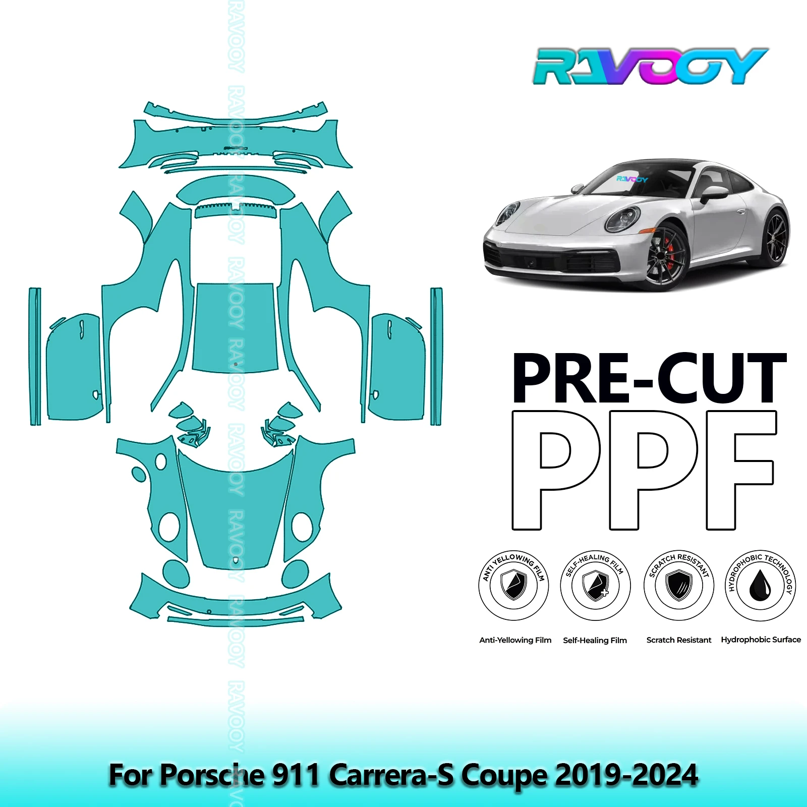 

8.5Mil Precut PPF Paint Protection Film Full Vehicle Clear Bra For Porsche 911 Carrera-S Coupe 2019-2024