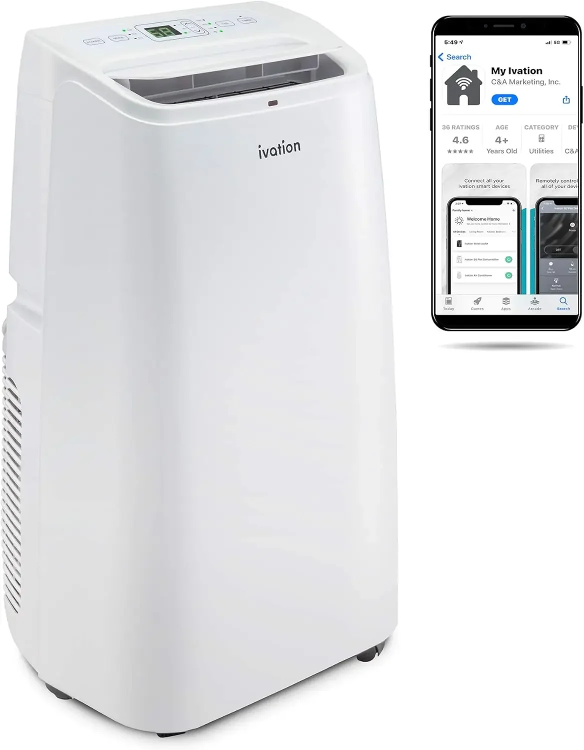 13,000 BTU Portable Air Conditioner with Wi-Fi for Rooms Up to 500 Sq Ft (8,500 BTU SACC) 3-in-1 Smart App Control Cooling Syste