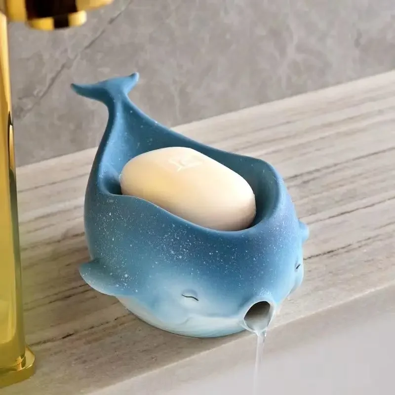 Creative Whale Shark Drain Soap Dish, Ceramic Soap Box, Light Luxury, Starry Whale, Household Bathroom Decoration