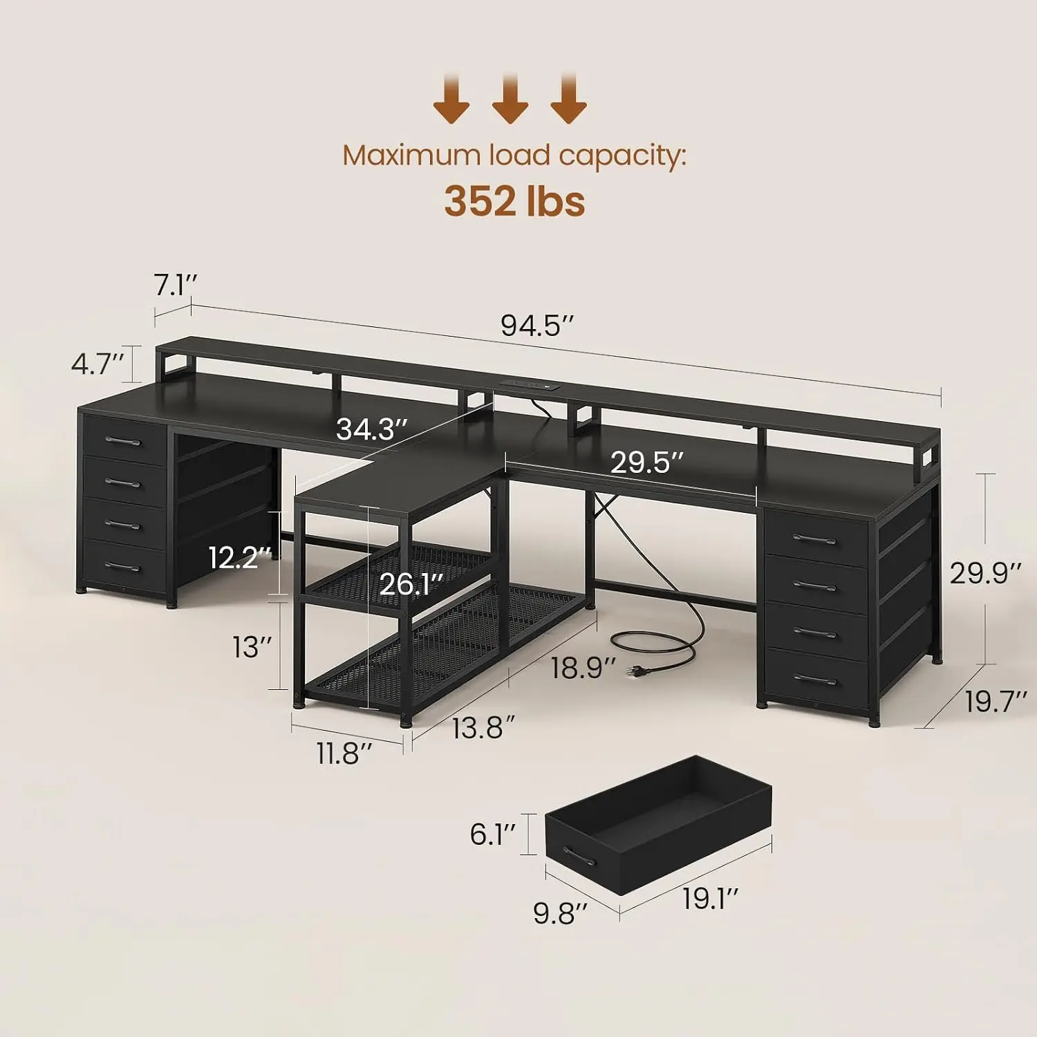 2 Person Gaming Desk with 8 Drawers & Storage, Double T Shaped Desk with LED Lights, Power Strip & Monitor Stand for Home Office