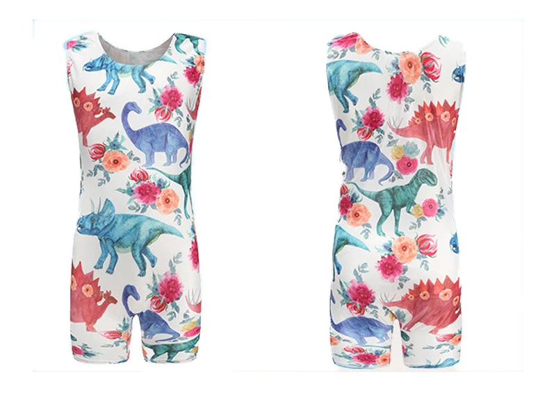 Girls Short Jumpsuits Shiny Spandex Gymnastics Print Ballet Leotards Swimsuit for Dancing One-piece Bodysuit Costume Sleeveless