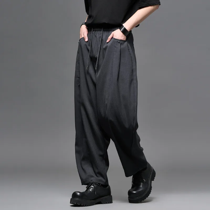 Simple Fashion Summer Thickness Minimalist British Men Straight Loose Cropped Casual Men's Tapered Suit Pants