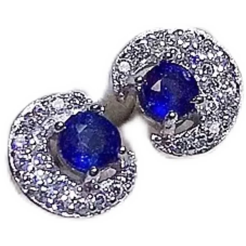 Cute Samll Silver Sapphire Earrings 3mm 100% Natural Blue Sapphire Stud Earrings Solid 925 Silver Gemstone Silver Earrings