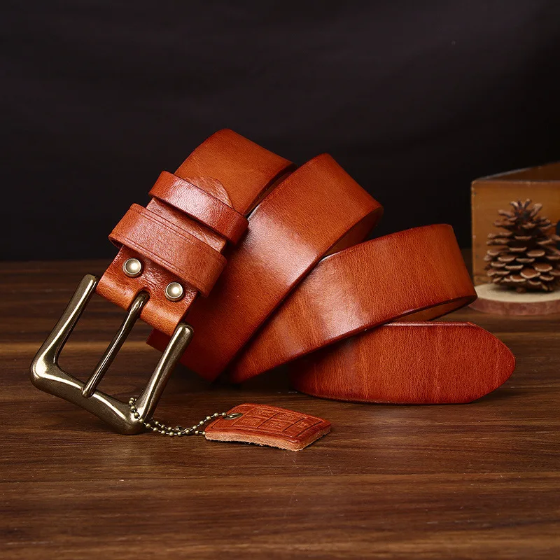 

Men's high-end vintage top layer cowhide leather belt Hong Kong style jeans belt
