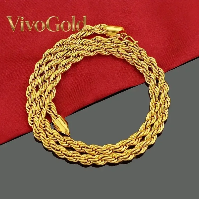 

VivoGold Twist Necklace Men 24K Gold AU999 - Classic tough twist chain, 24K/AU999 pure gold, steady and bold aura for men