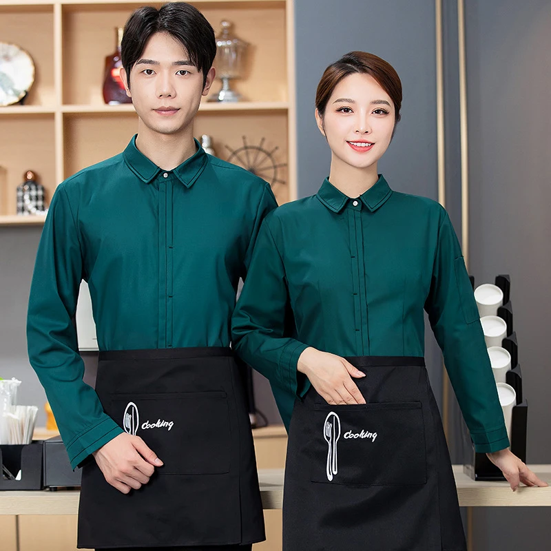 

Весенние и осенние рабочие униформы для персонала ресторанов и отелей, рубашки с длинными рукавами для персонала кафе с горячими блюдами и молочным чаем.