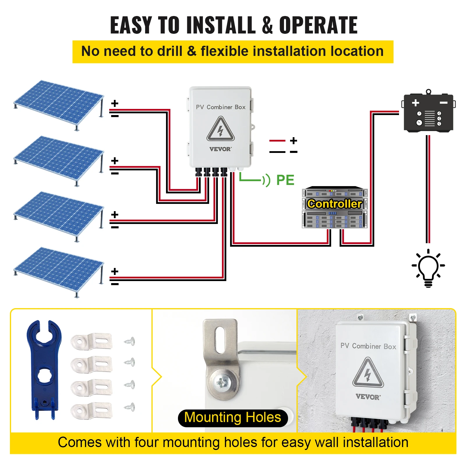 Imagem -05 - Vevor pv Combinador Caixa Cordas Cordas Ip65 à Prova Impermeável Água Proteção contra Raios Interruptor para Ligar Desligar Sistema de Painel Solar da Grade