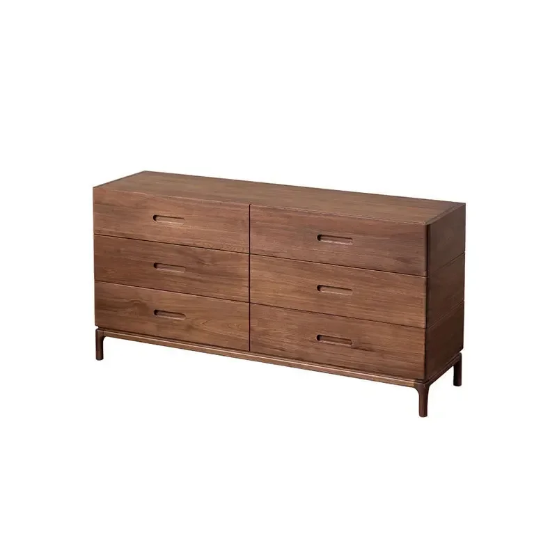 

All solid wood six-chest cabinet Nordic style integrated wall TV cabinet North American black walnut side cabinet storage cab