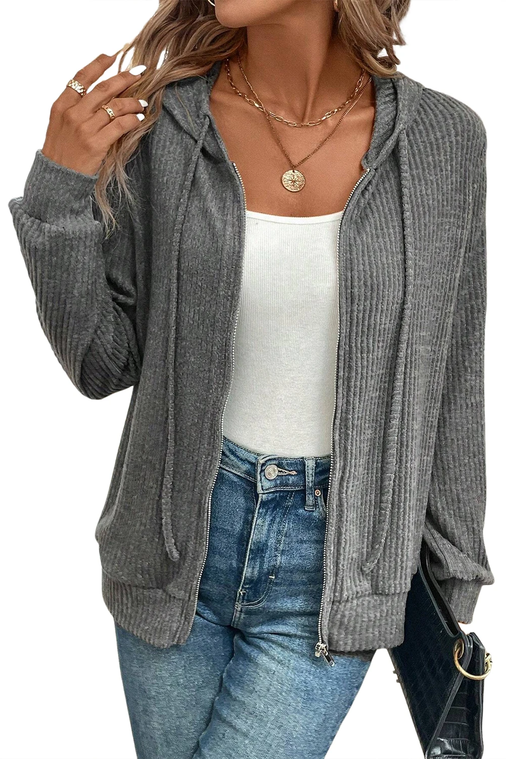 

Women's Autumn New Pure Color Hooded Slim Fit Long Sleeved Jacket Simple Easy Matching LD800017