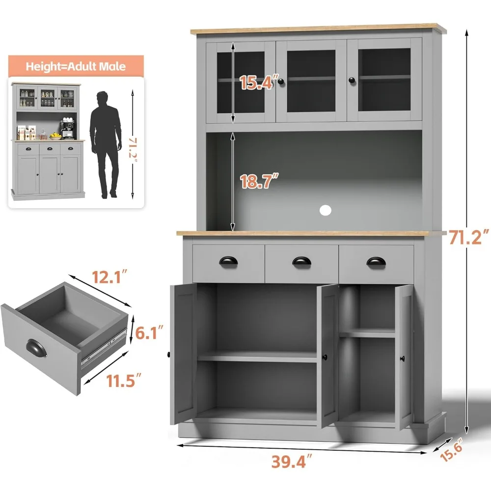 71 خزانة أدوات المطبخ مع محطة شحن، كونترتوب، أدراج ورف الميكروويف، غرفة تخزين المواد الغذائية