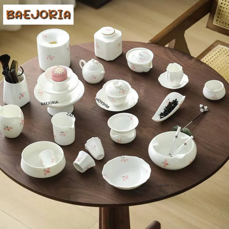 Mutton Fat Jade Hand-painted Magnolia Ashtray Ancient Cigar Cigarette Ash Tray Weed Smoking Chinese Tea Set Collection Craft