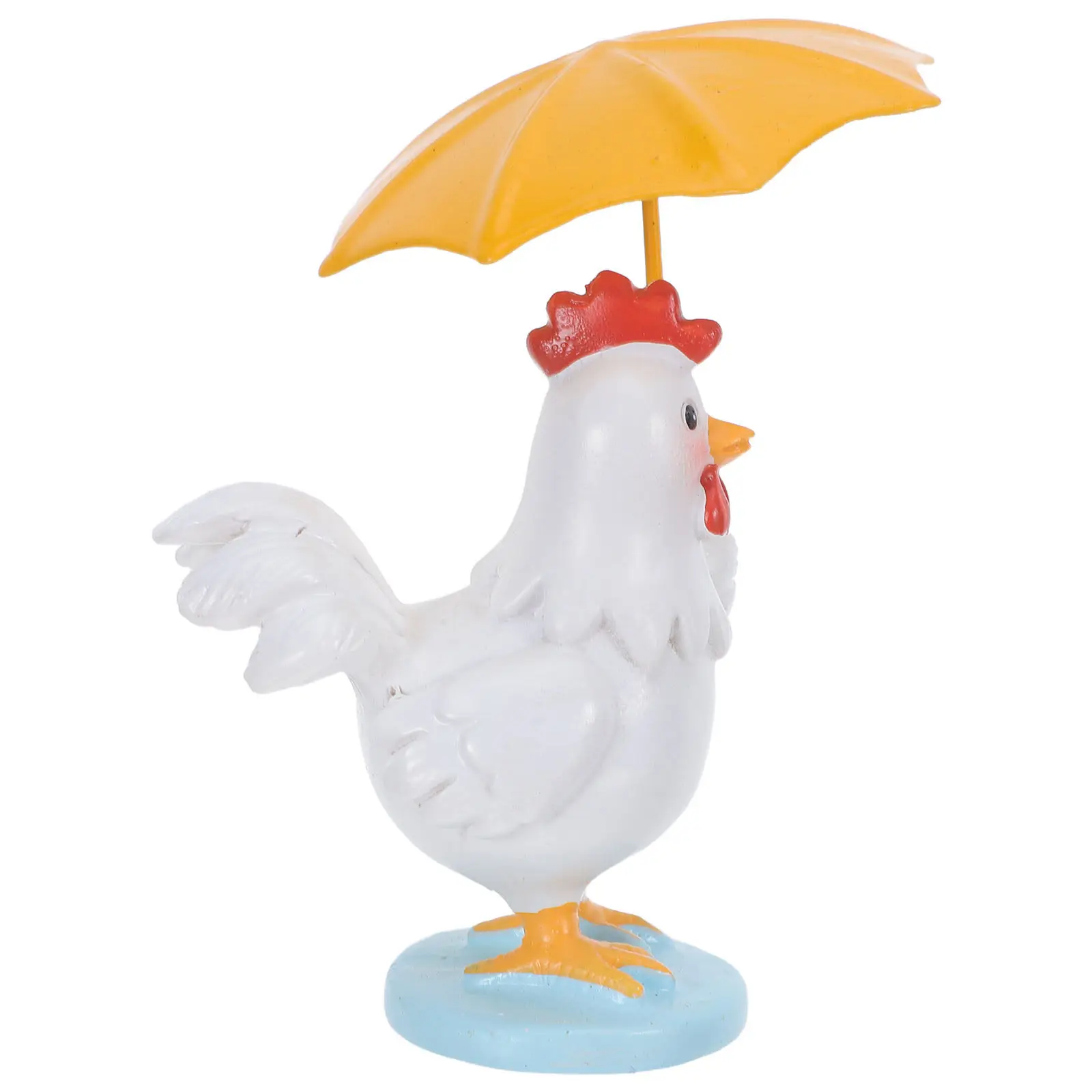 Umbrella Rooster Statue for Gardeners, Easy to Wipe Clean, Weather-Resistant Multicolor Resin Miniature for Garden, 1 Pc