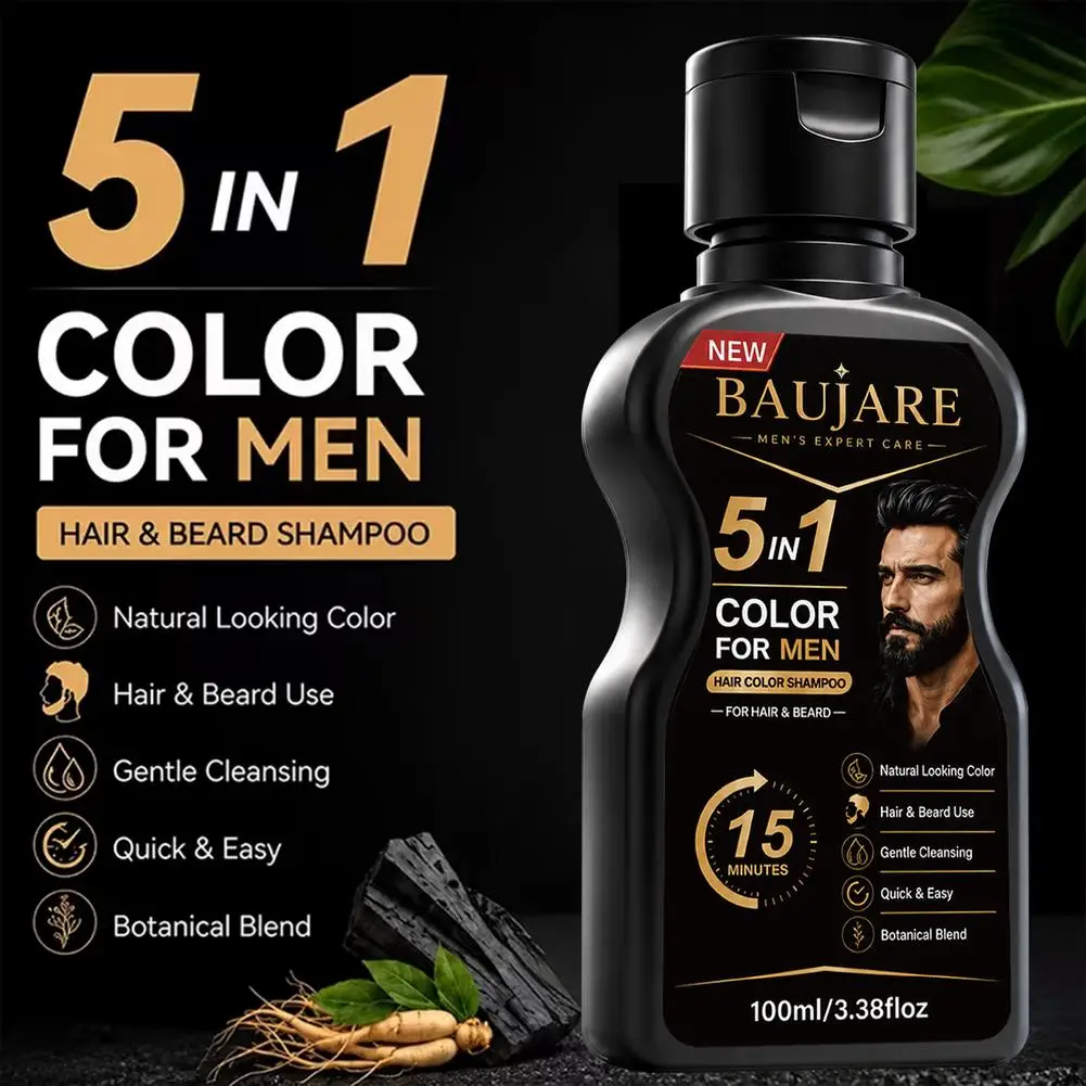 5 In 1 Men Black Hair Color Shampoo 15 Mins Natural Dye For Hair Beard Botanical Gentle Gray Coverage Home Care