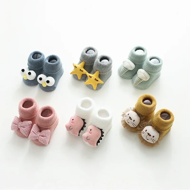 Baby Socks Floor Non-slip Cotton Cartoon Warm Socks 3D Lion/bow Autumn Winter Infant Girls Boys Soft Cute Boots Toddler Socks