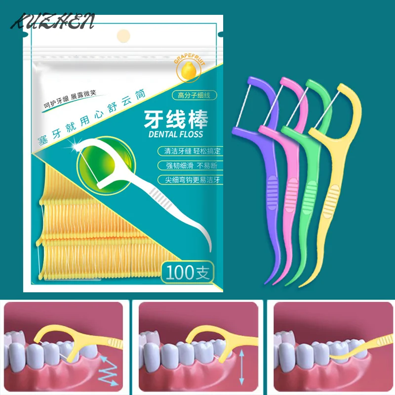 

100Pcs Dental Floss Mint Flavor Mini Flosser With Toothpick Polymer Thread For Teeth Ultra-fine Flat Line Teeth Cleaning