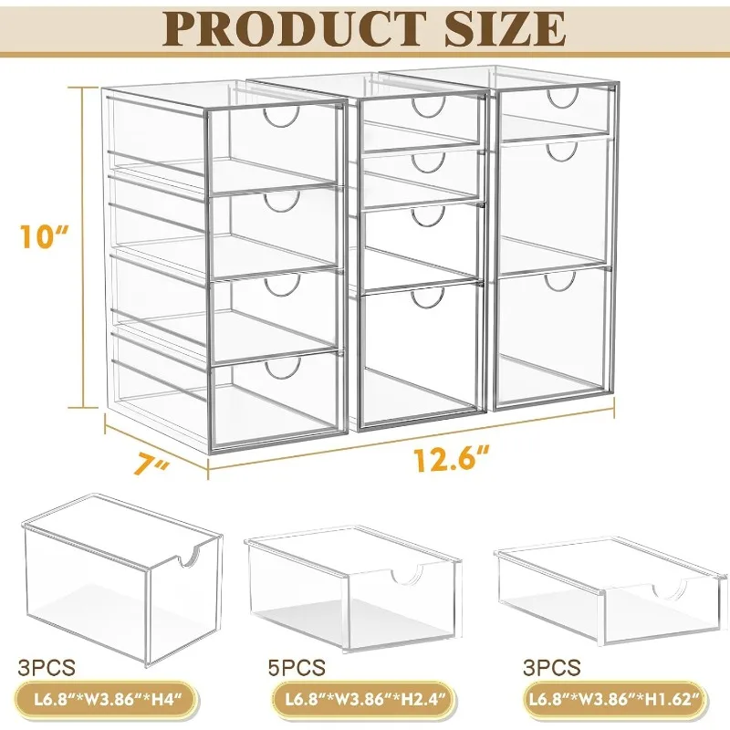 Arcylic Makeup Organzier with 11 Drawers, Clear Storage Drawers, Bathroom Makeup Organizer for Palettes, Cosmetic,