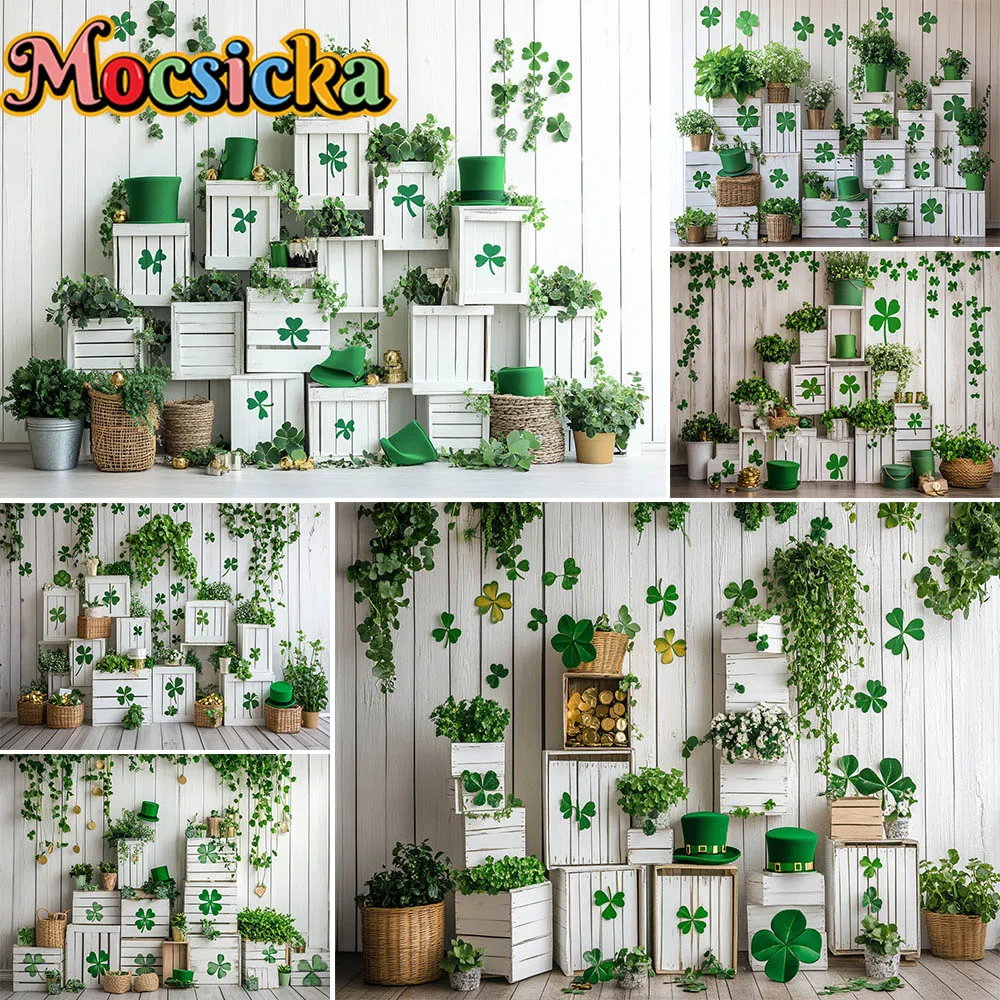 Mocsicka Photography Background Spring Four-leaf Clover Leaves Flower Decora Backdrop Baby Birthday Shower Portrait Photobooth