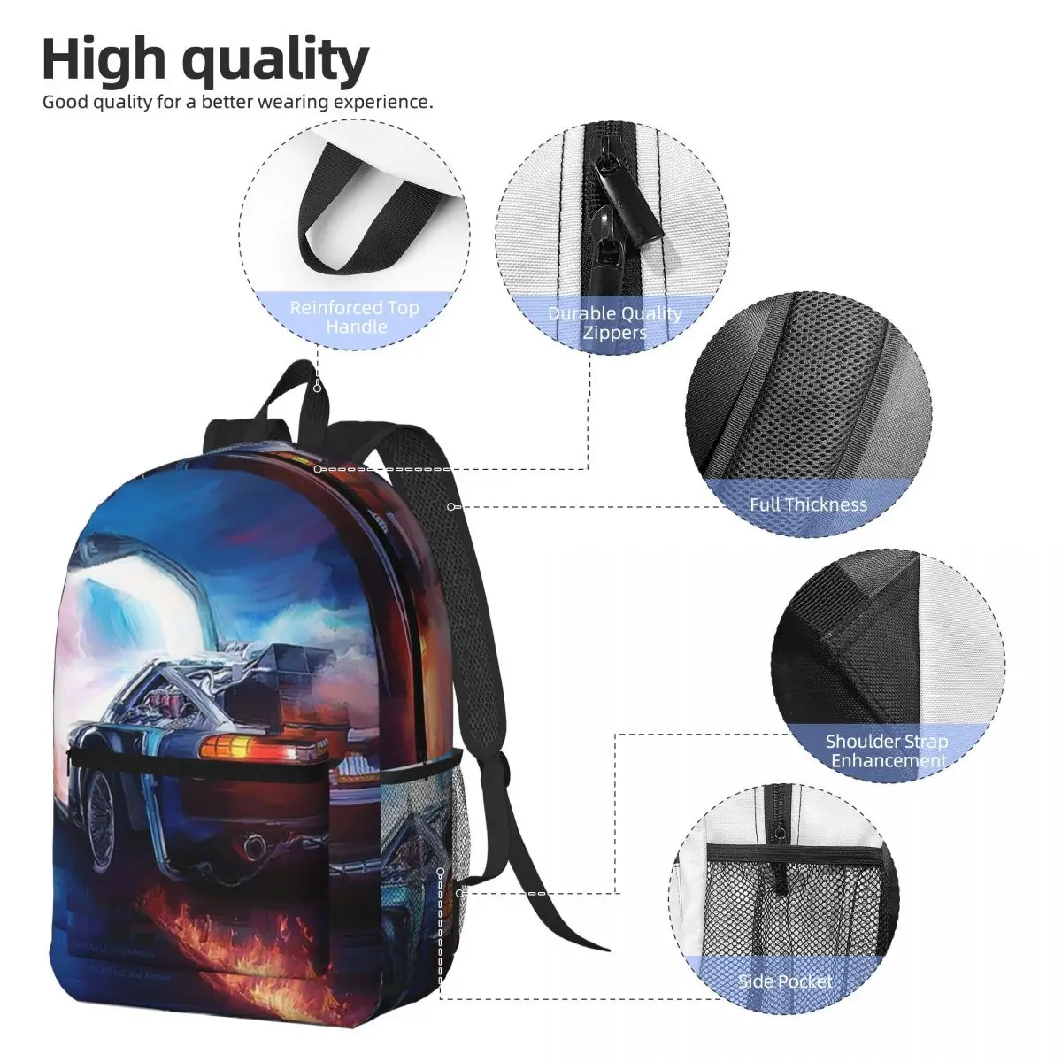Back To The Future Delorean Time Machine Backpack Daypack Large Capacity Kids BookBag School Bag Shoulder Bags for Men Women