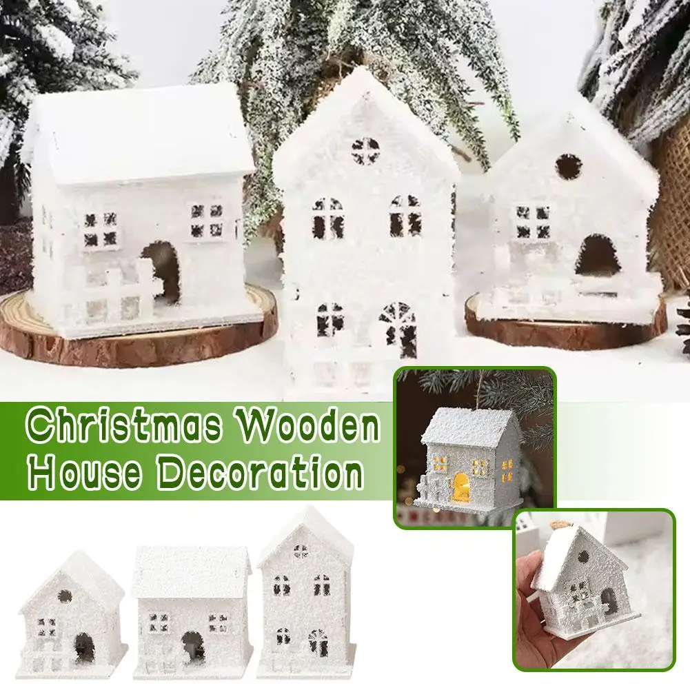 Weihnachten LED Licht Haus Leuchtende Holz Kabine Ornament Schnee Szene Dorf Weihnachten Dekoration Für Home Neue Jahr Kinder Gif Y0W7